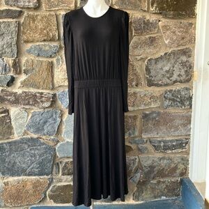 Boden Ecovero Solid Black Maxi Dress Long Sleeve Stretch Pocket Size 14R